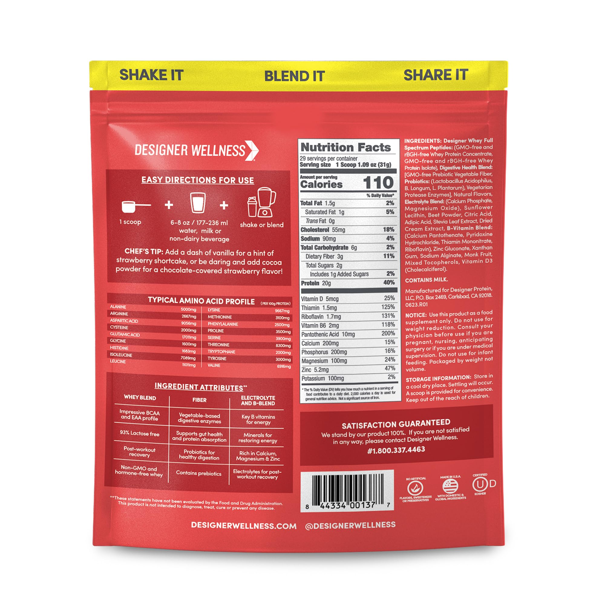Designer Wellness Designer Whey cucharada de polvo lista para mezclar.