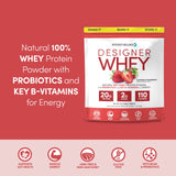 Designer Wellness Designer Whey etiqueta con probióticos para digestión saludable.