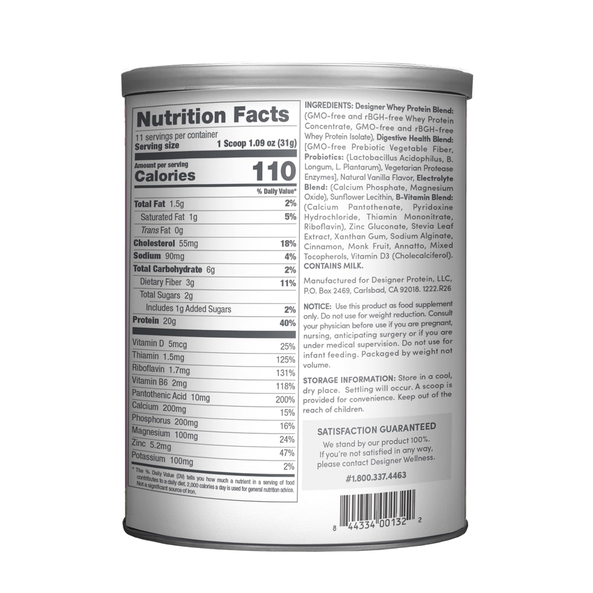 Designer Wellness Designer Whey: polvo vainilla francesa para batidos cremosos y sabrosos.