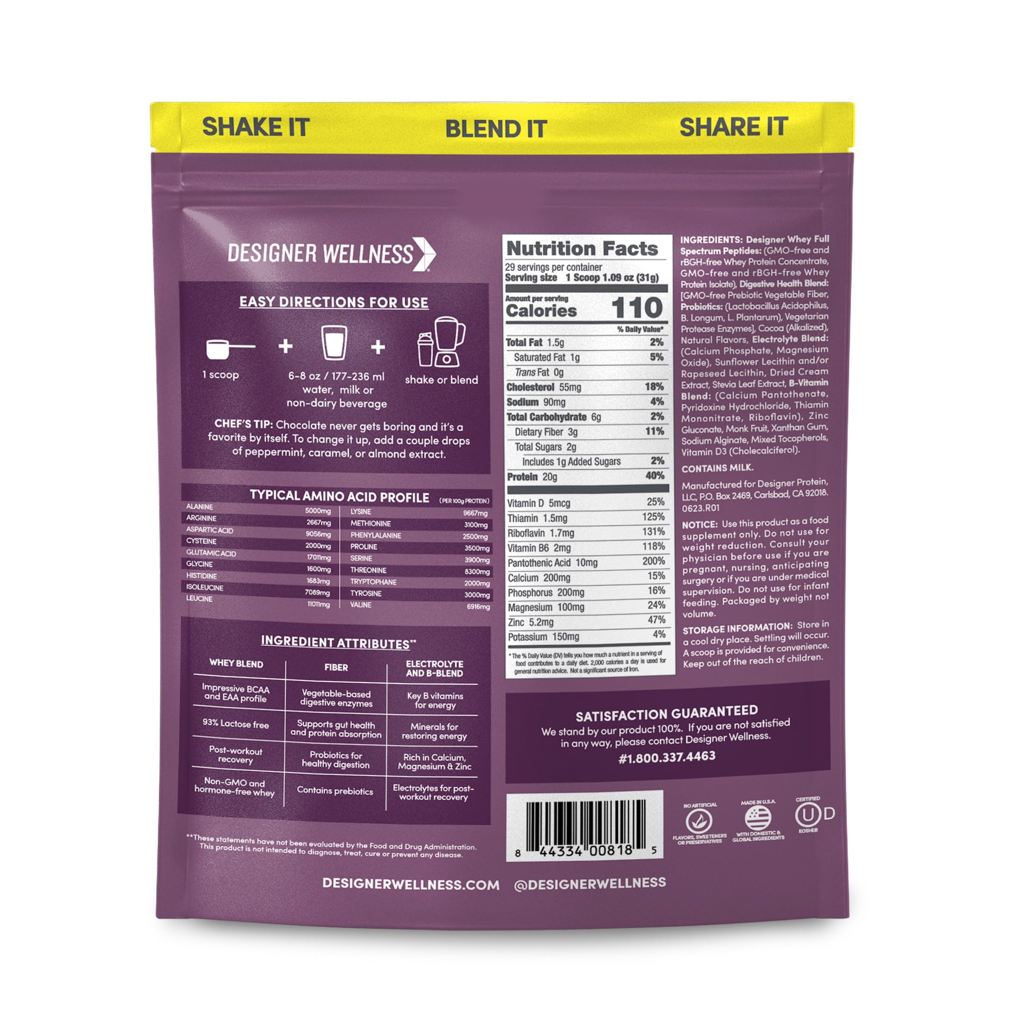 Designer Wellness Designer Whey proteína 20 g lista para recuperación post-entrenamiento.