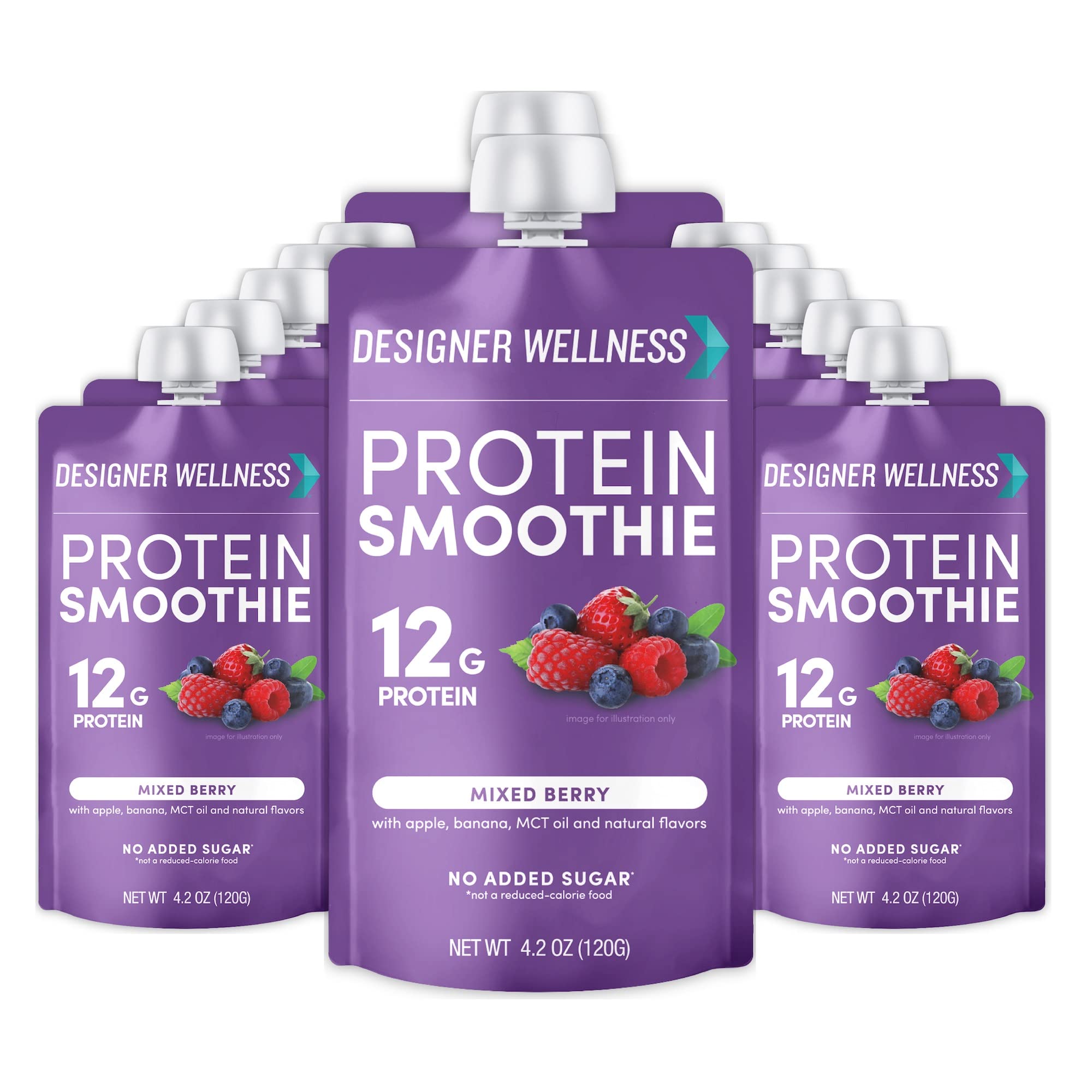 Designer Wellness Protein Smoothie, botella con mezcla de frutos rojos para energía diaria.