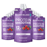 Designer Wellness Protein Smoothie, botella con mezcla de frutos rojos para energía diaria.
