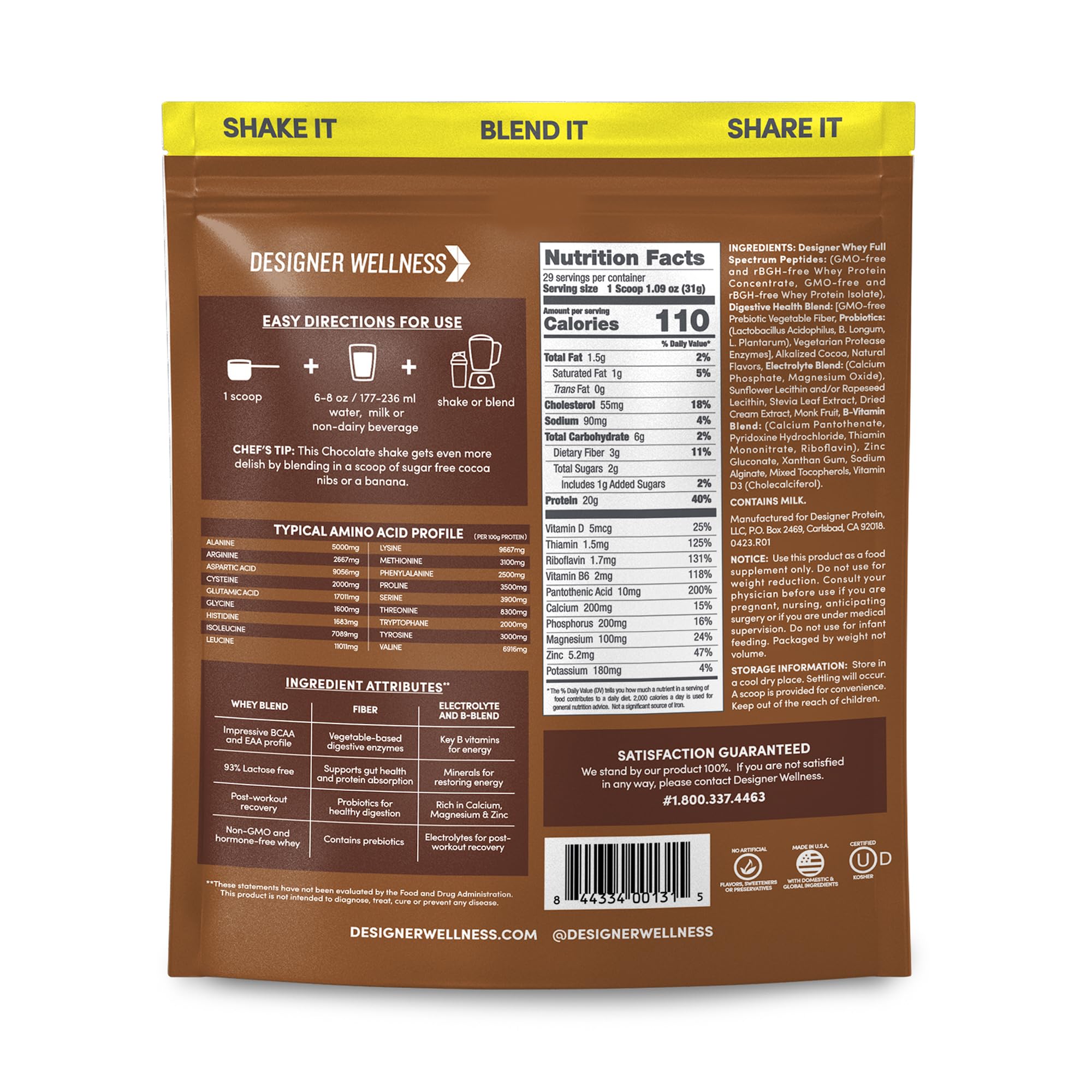 Designer Whey, cucharada de medida visible, facilita porciones consistentes en tu rutina.