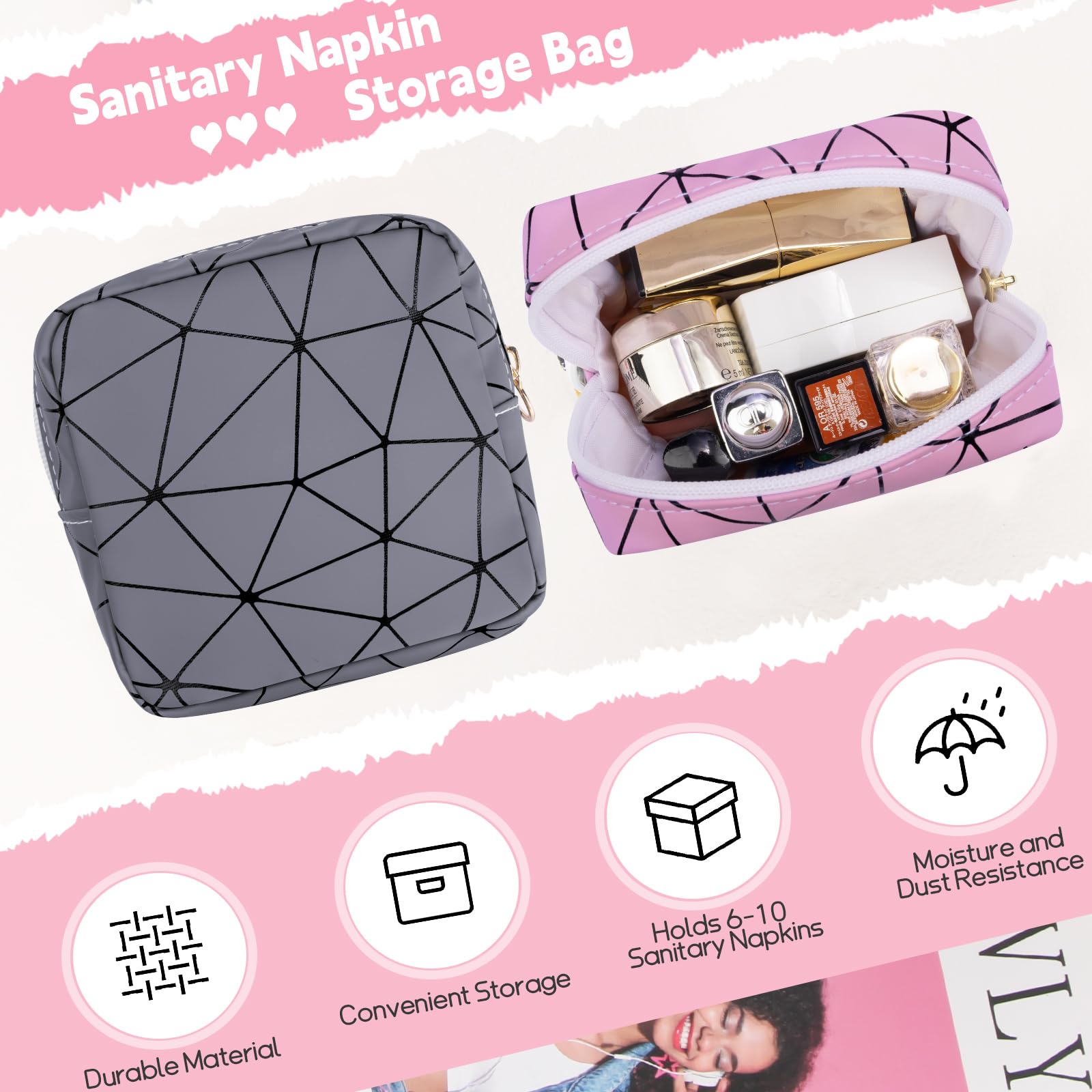 Desing Wish bolsa para copas menstruales y pads, organización segura.