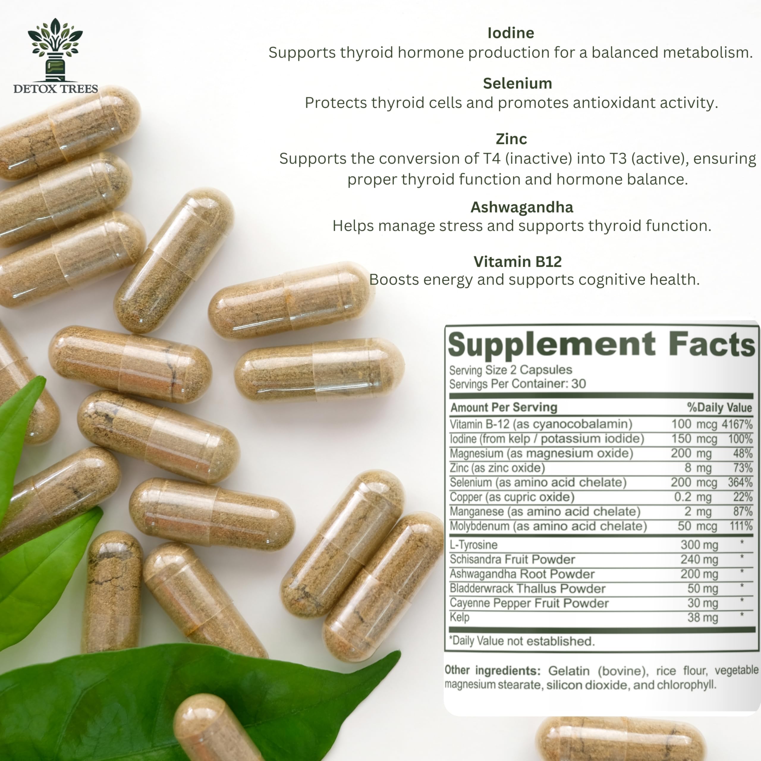 Detox Trees Thyroid Health Formula, caja, fácil de almacenar y usar.
