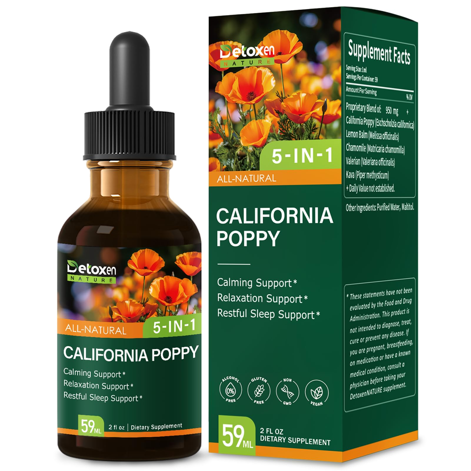 DetoxenNATURE extracto de amapola de California en botella para calma y relajación
