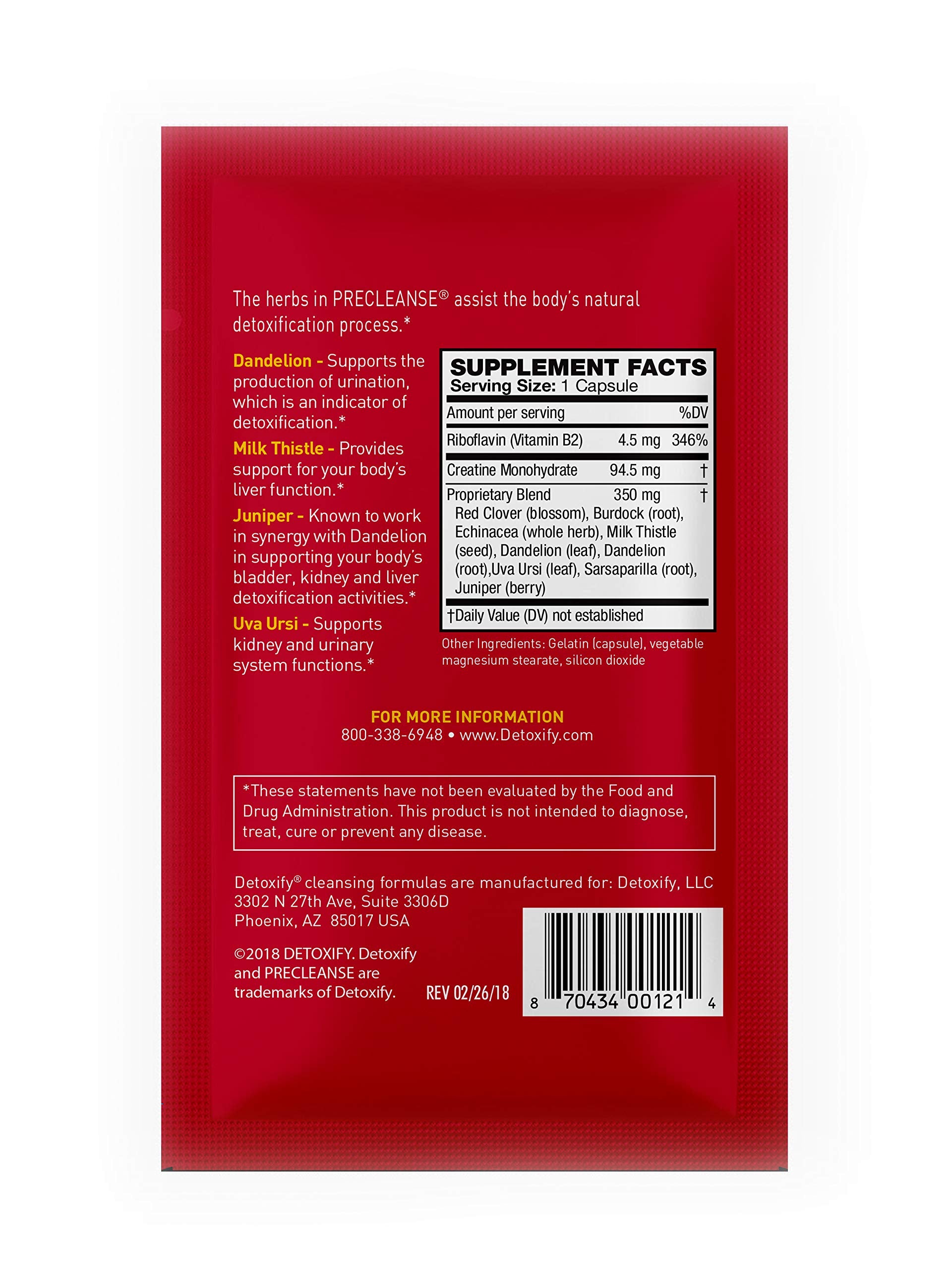 Detoxify Precleanse: etiqueta detallada para conocer ingredientes clave