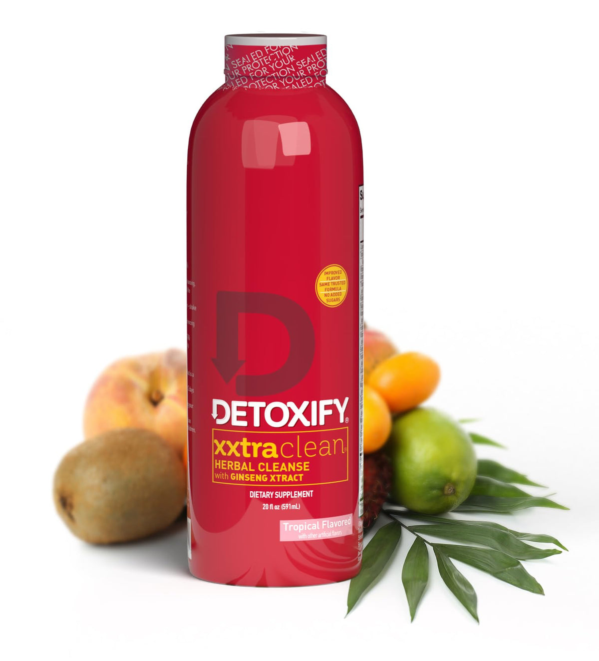 Detoxify XXtra Clean Herbal, botella-frente, ideal para comenzar una rutina diaria de bienestar.