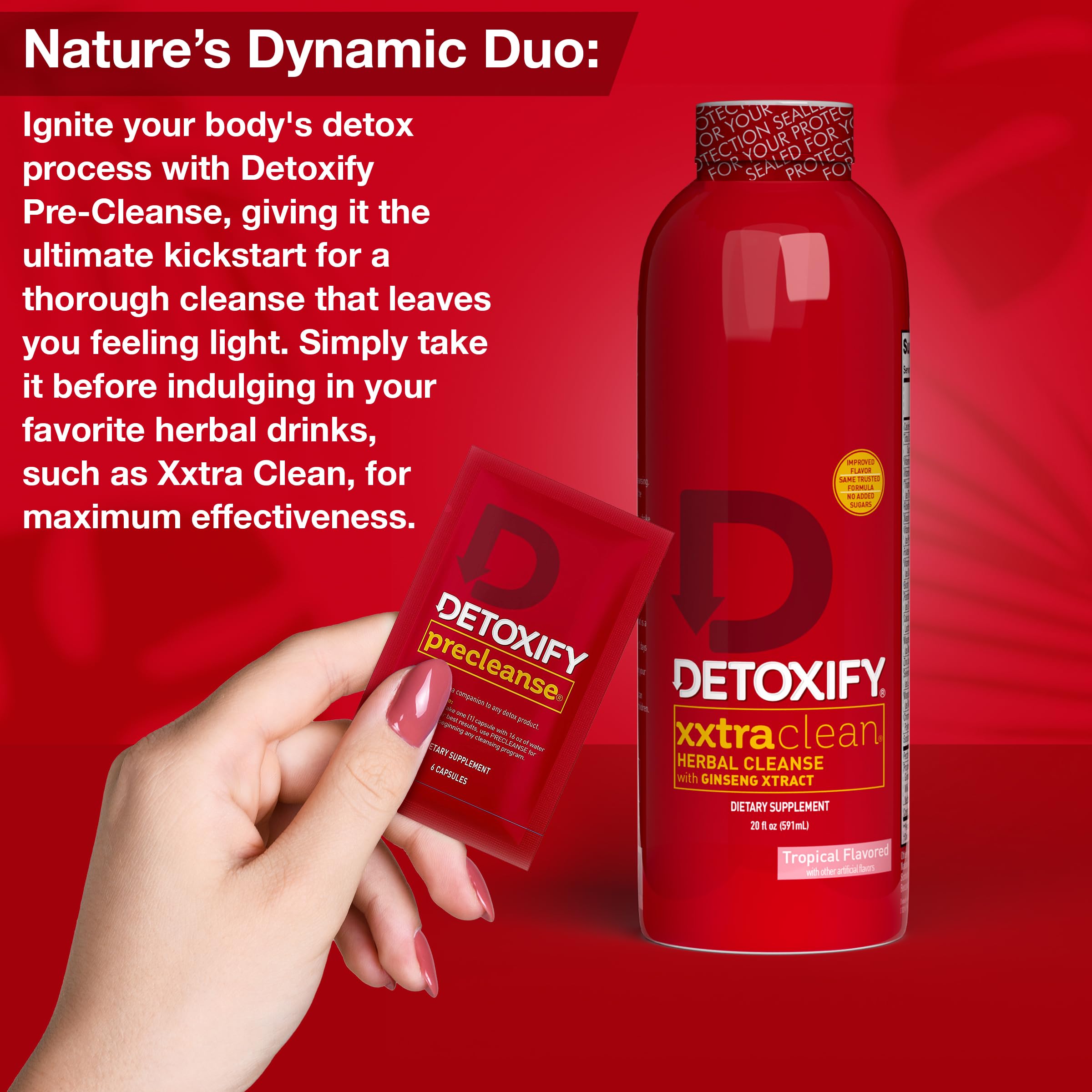 Detoxify XXtra Clean Herbal, vaso-servir, sirve la bebida de forma rápida y limpia.