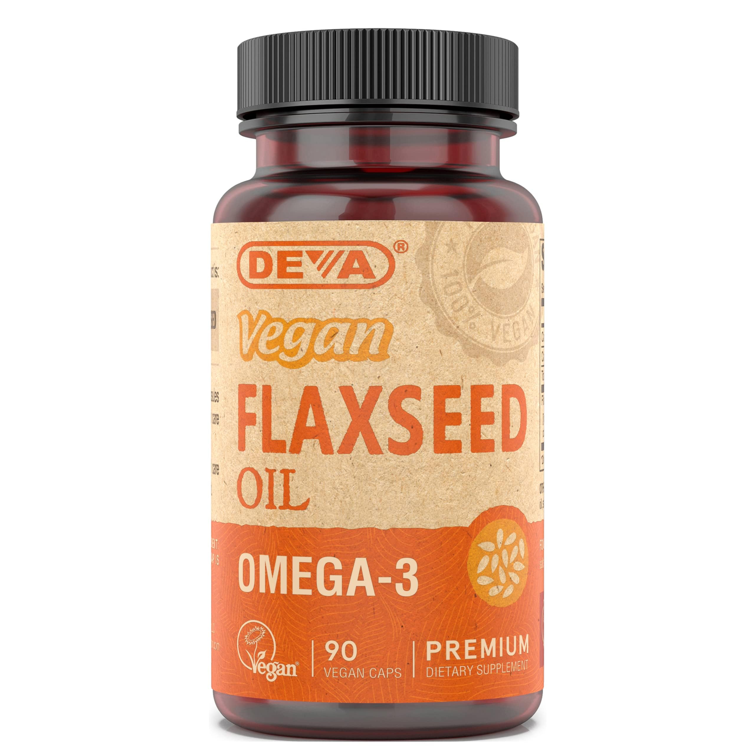 DEVA Aceite de Linaza Vegano 90caps - botella, fuente vegetal de omega-3 para tu día