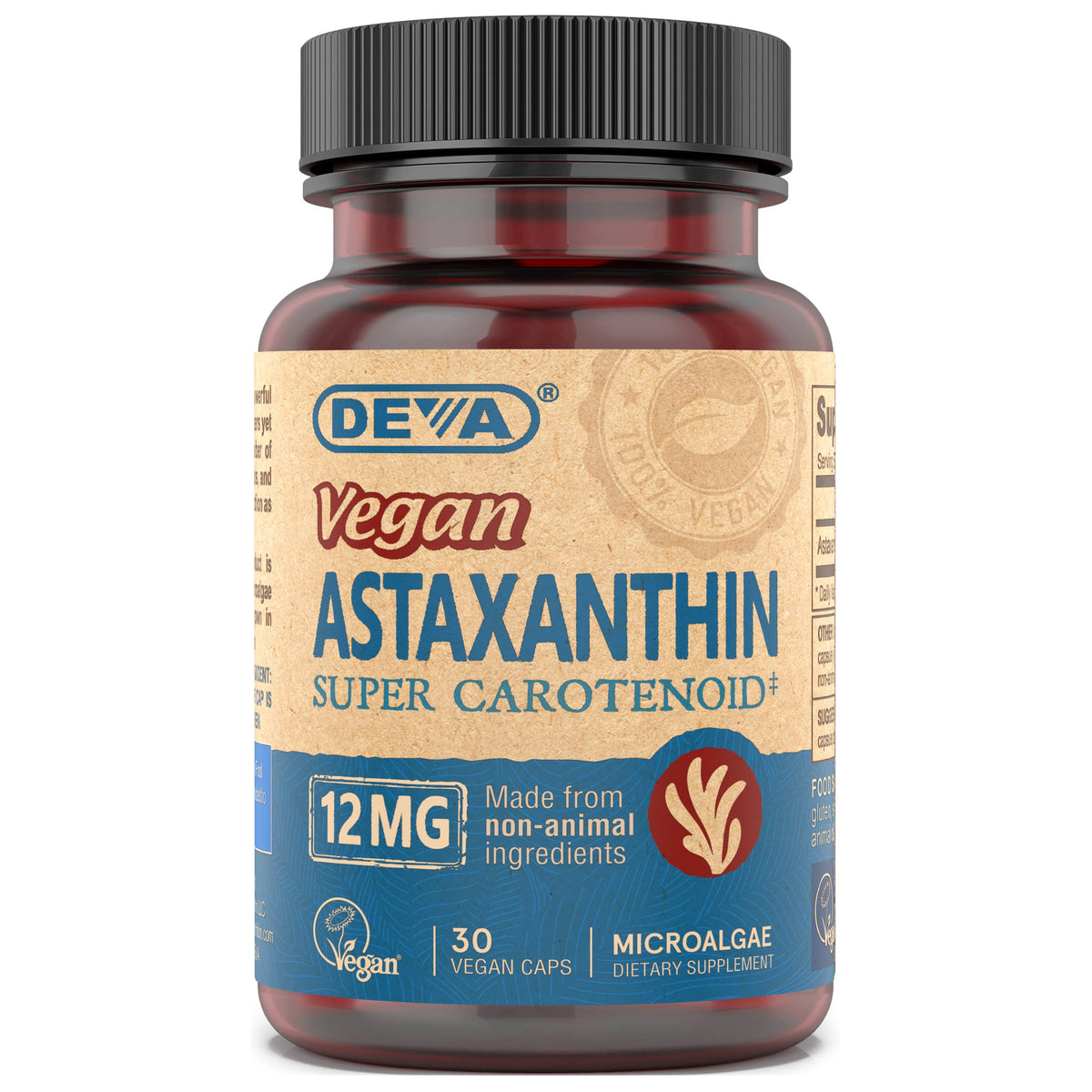 DEVA Astaxantina en frasco de cápsulas para uso diario.
