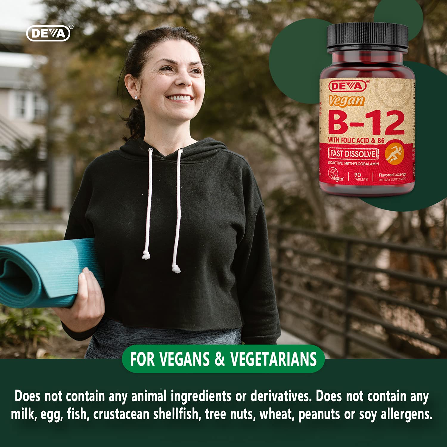DEVA vegan symbol on packaging signaling plant-based vitamins.