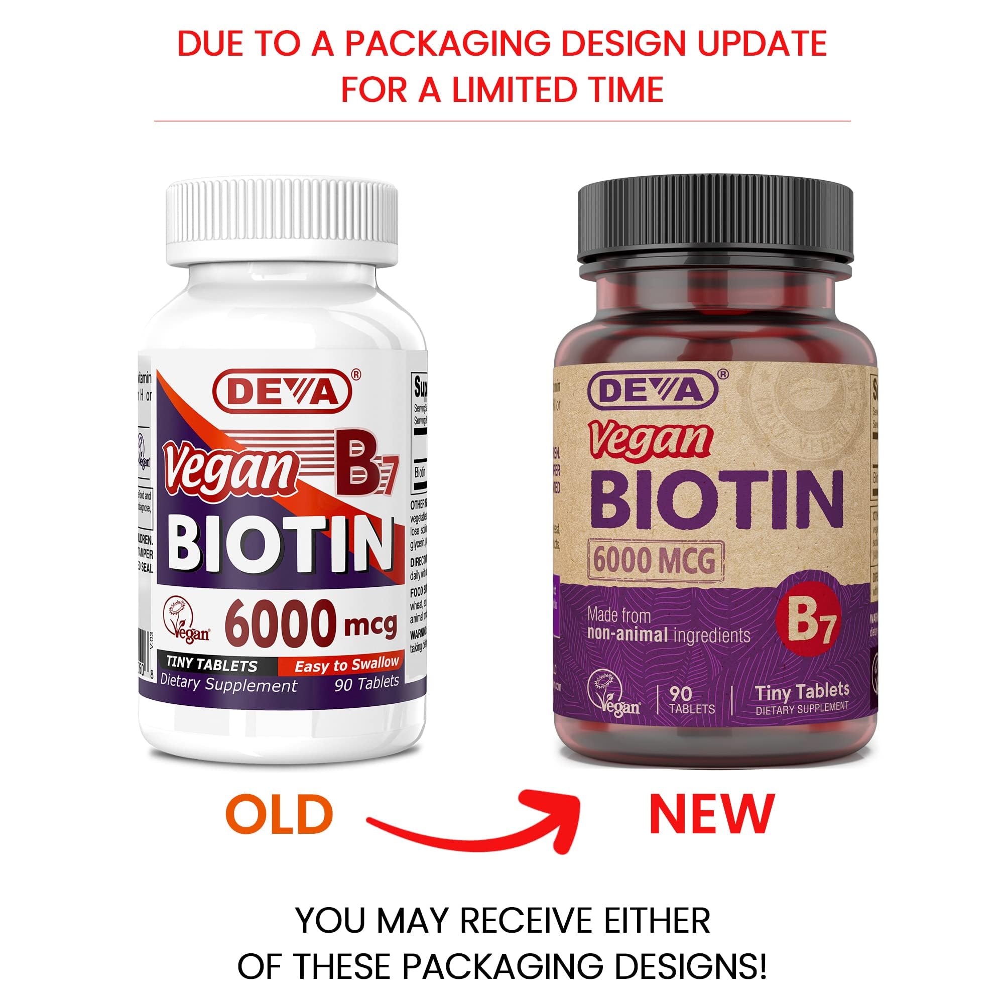 DEVA Biotina 6000 mcg, pastillas mini, fáciles de tragar.