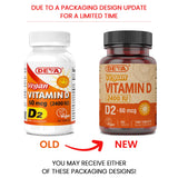 DEVA bote de Vitamina D2 visto desde el frente, fuente vegana
