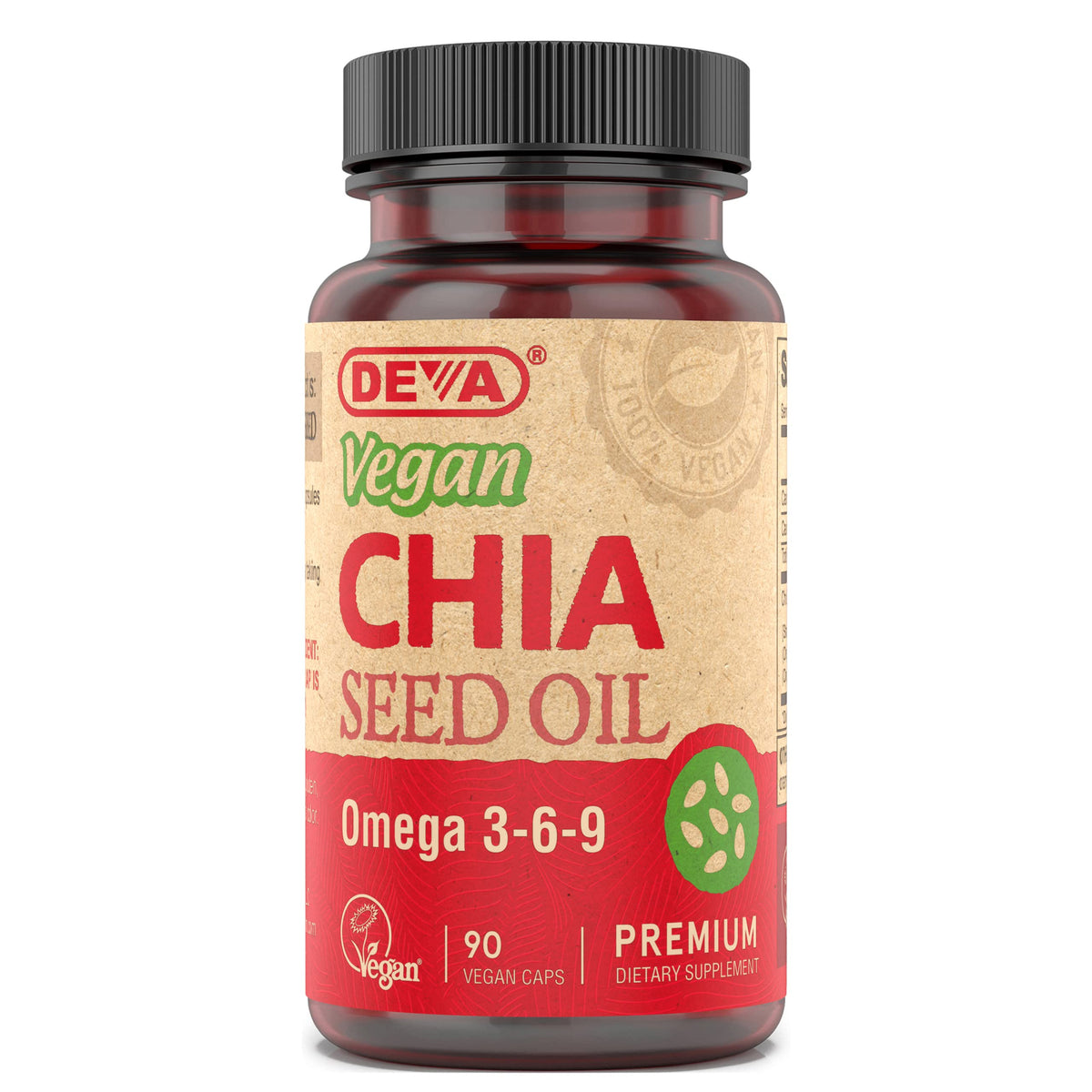 DEVA botella de aceite de chía en envase vegano para consumo diario