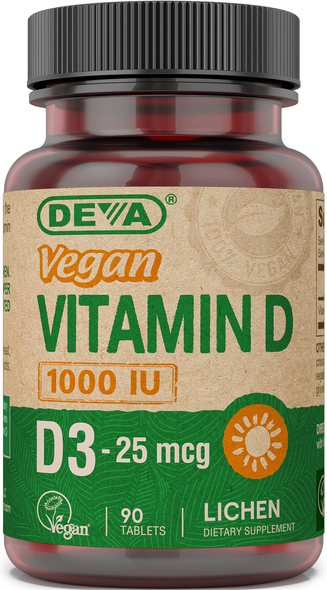 DEVA Vitamina D3 vegana, tableta diaria 1000 UI para huesos sanos