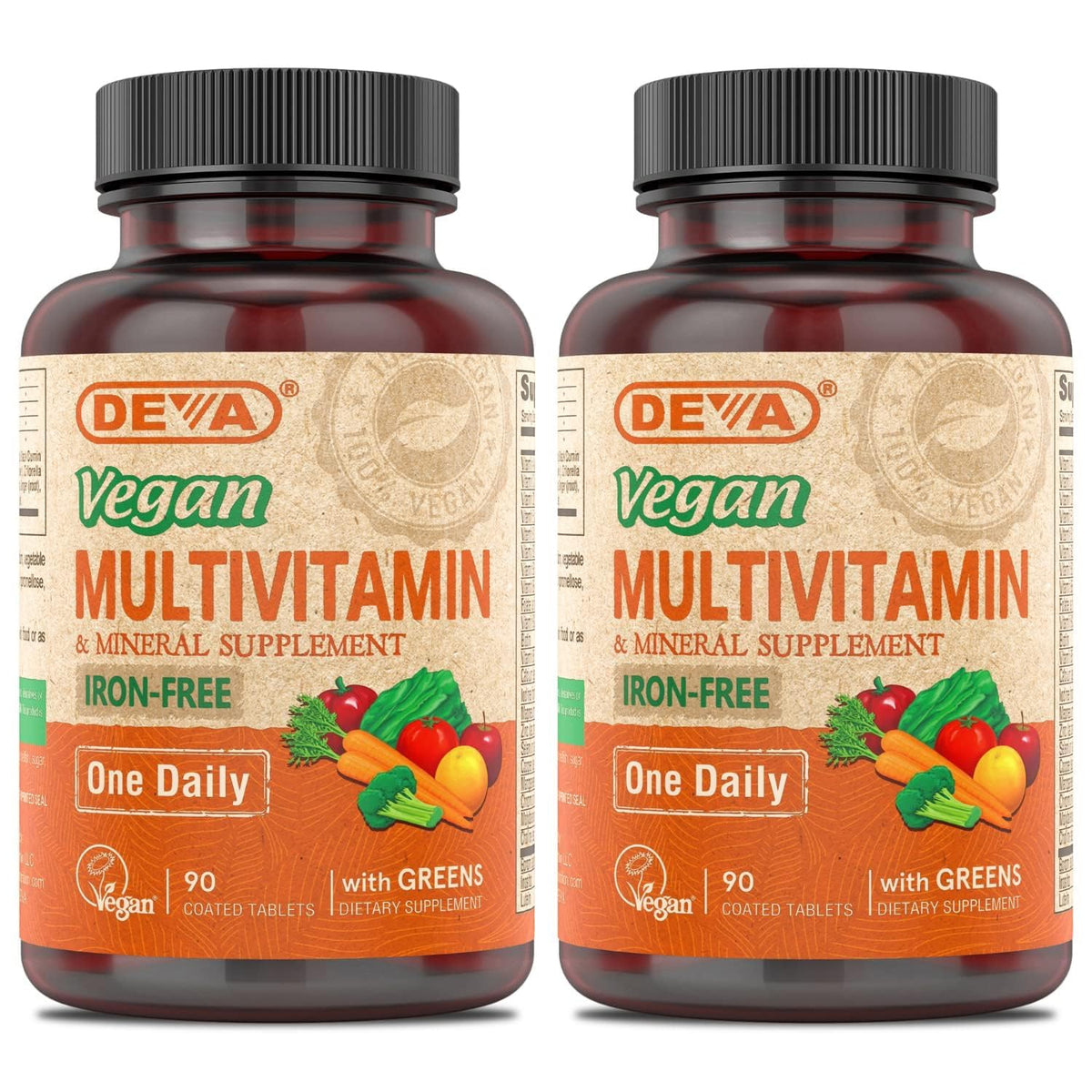 DEVA multivitamínico vegano en botella para nutrición diaria.