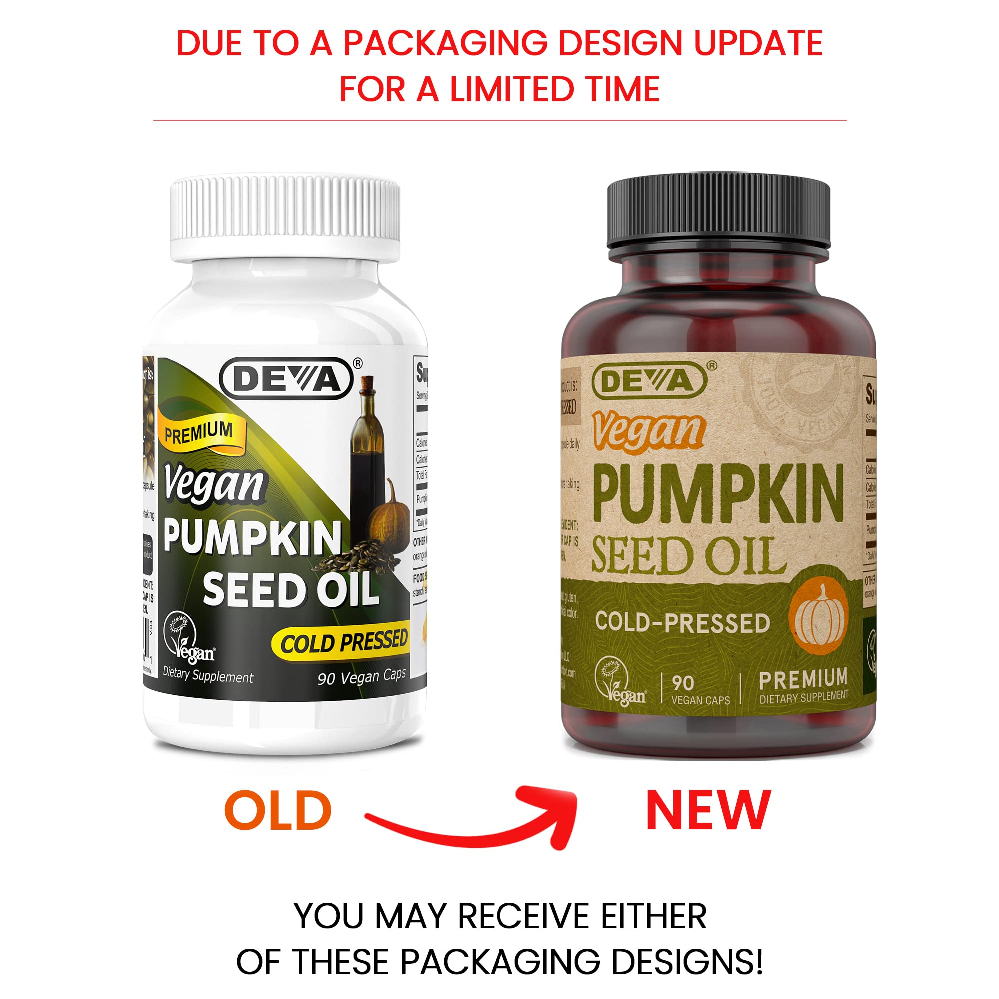 Envase de cápsulas DEVA con aceite de calabaza para uso diario