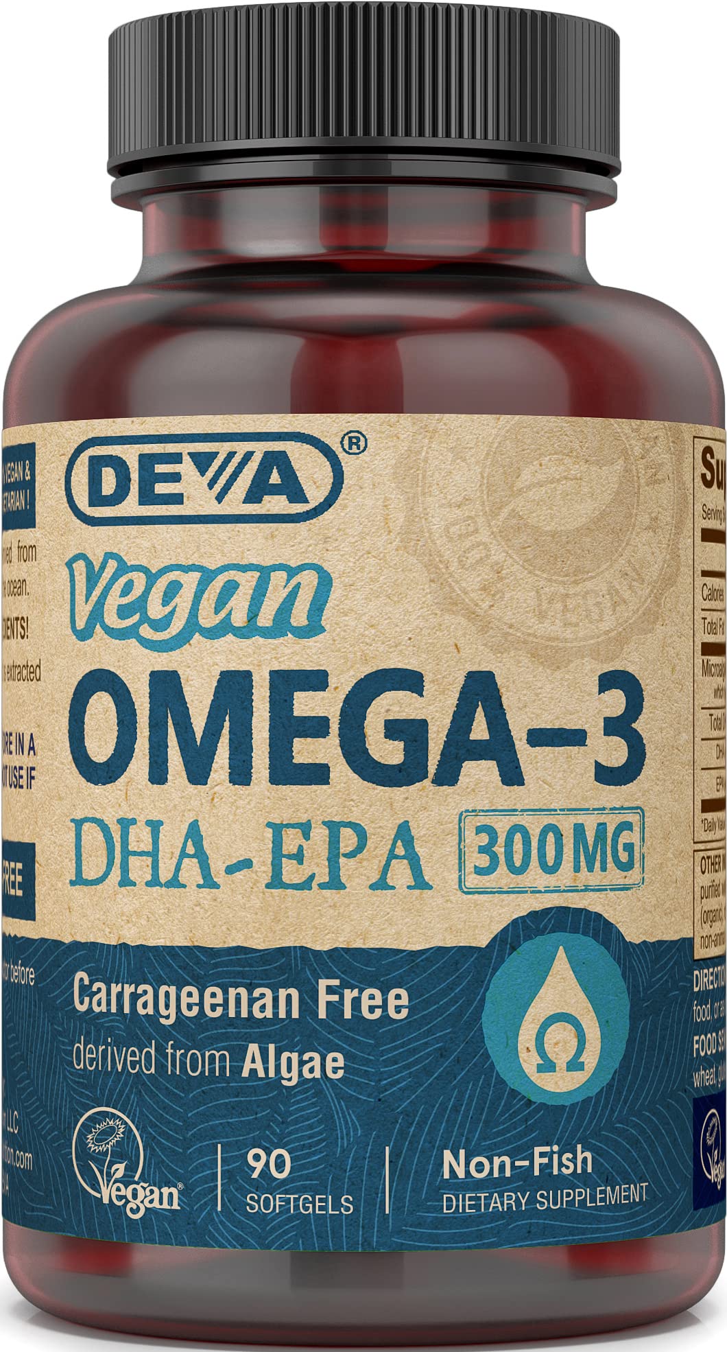 DEVA Omega-3 vegano, cápsula diaria con DHA y EPA.