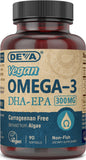 DEVA Omega-3 vegano, cápsula diaria con DHA y EPA.
