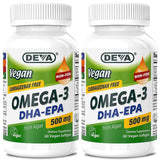 DEVA Omega-3 Vegano: botella vertiendo cápsulas para apoyar el bienestar diario.