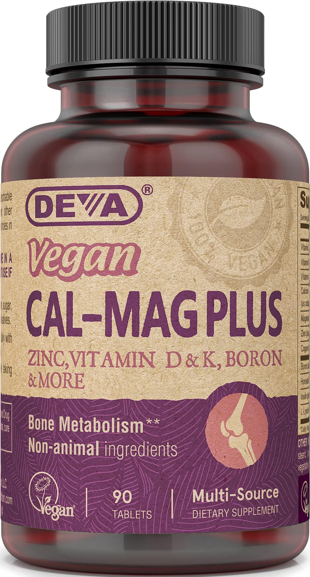 DEVA Vegan Cal MAG Plus en botella para la rutina diaria.