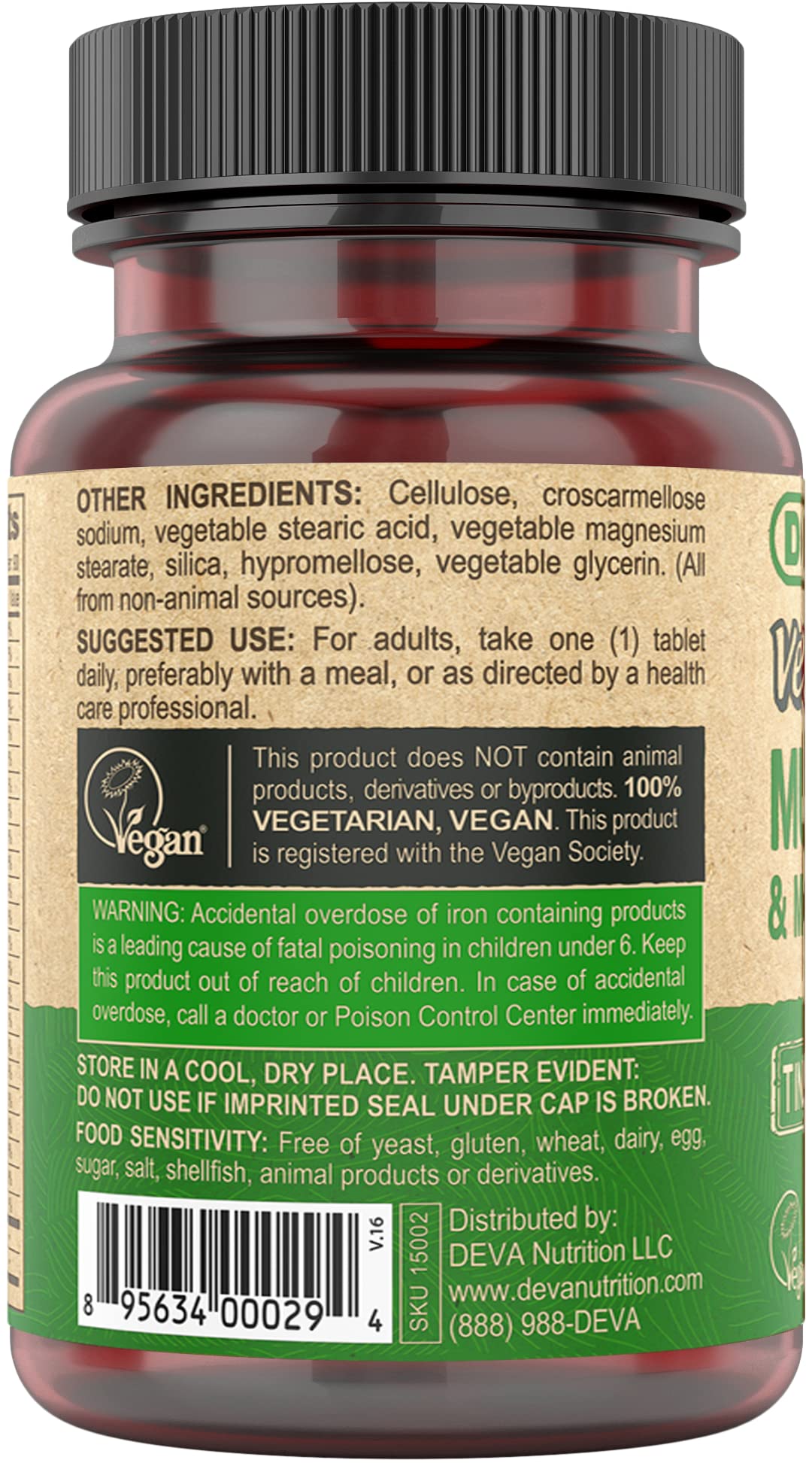 DEVA Vegan, detalle de tabletas mini, tamaño cómodo para la rutina.