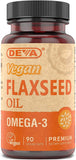 Deva Aceite de linaza vegano: botella, fuente vegetal de omega-3 para uso diario.