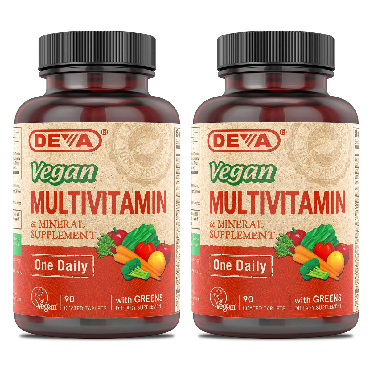 DEVA Vegan Multivitamin: botella con etiqueta para uso diario.