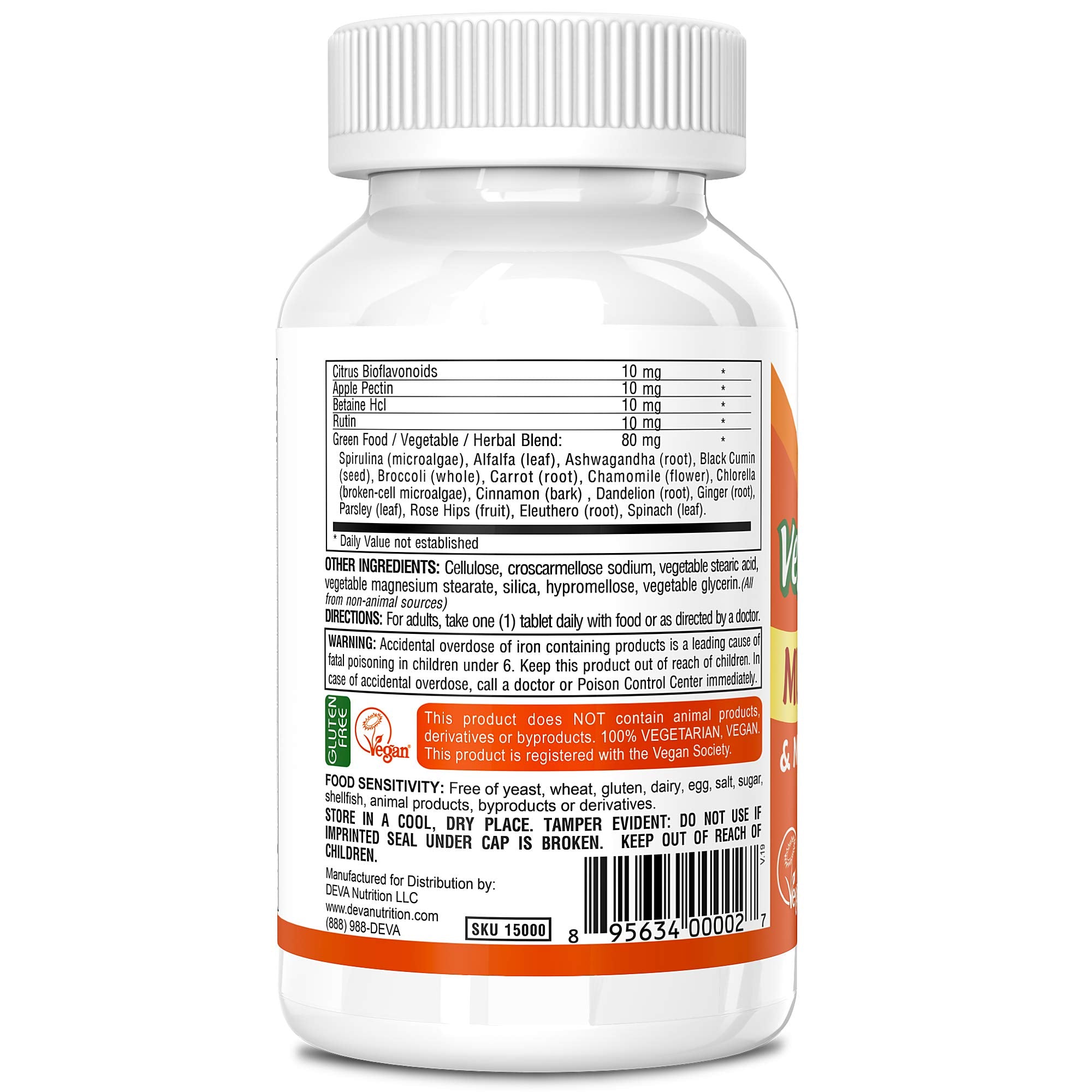Ingredientes con plantas verdes de DEVA para antioxidantes.