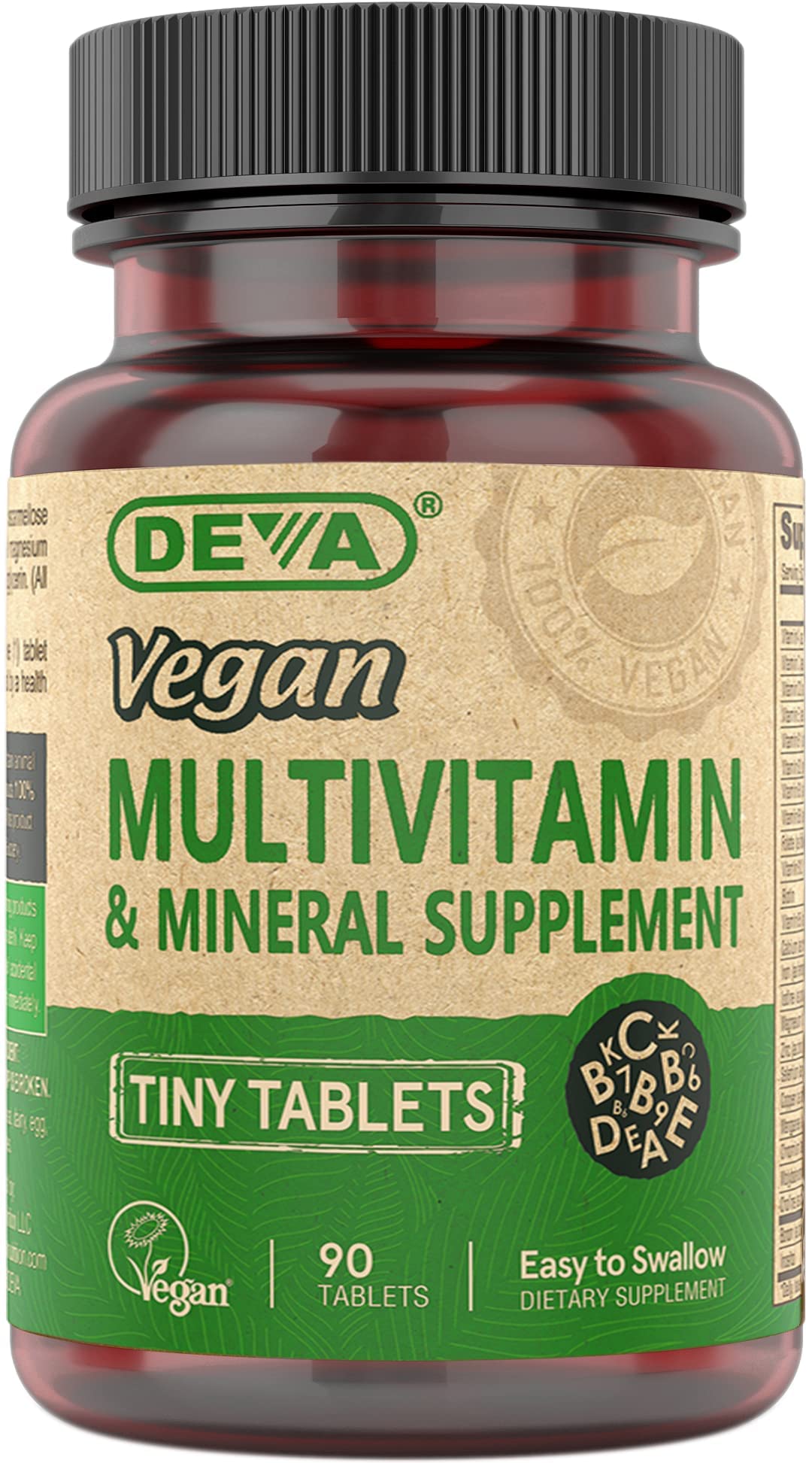 DEVA Vegan, pastillas mini en botella, fáciles de tragar para uso diario.