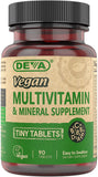 DEVA Vegan, pastillas mini en botella, fáciles de tragar para uso diario.