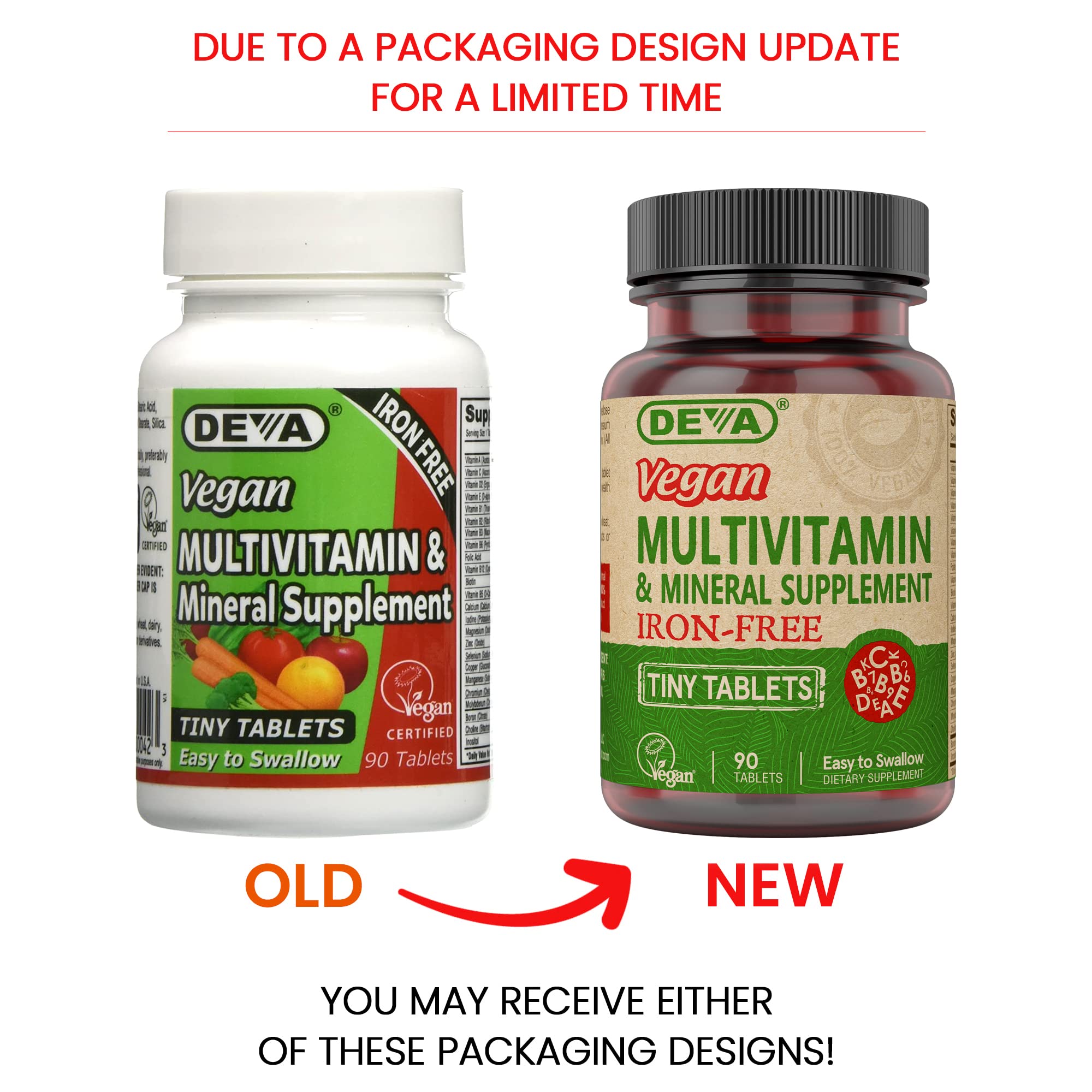 DEVA multivitamínico vegano en empaque cerrado, información nutricional visible