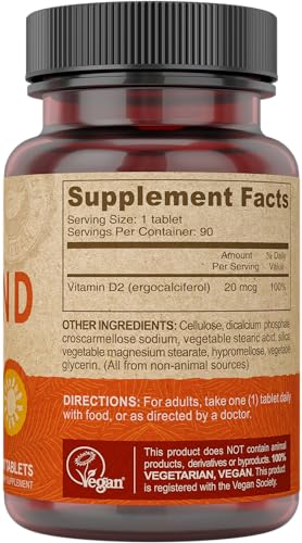 DEVA Vitamina D2 800 UI, tabletas fáciles de tragar.
