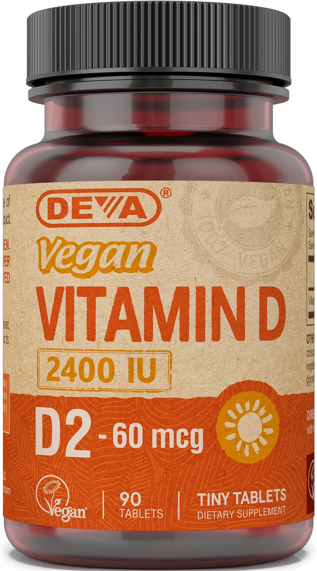 DEVA Vitamina D2 en tableta, 2400 UI, opción vegana para uso diario