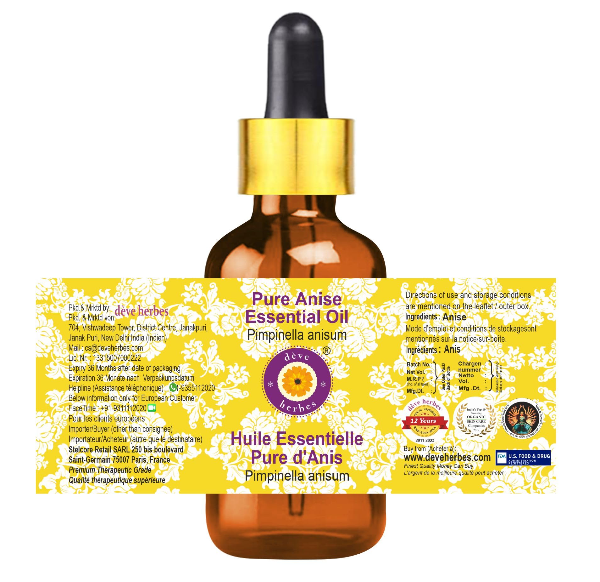 Deve Herbes Aceite Esencial de Anís para uso cosmético diluido seguro