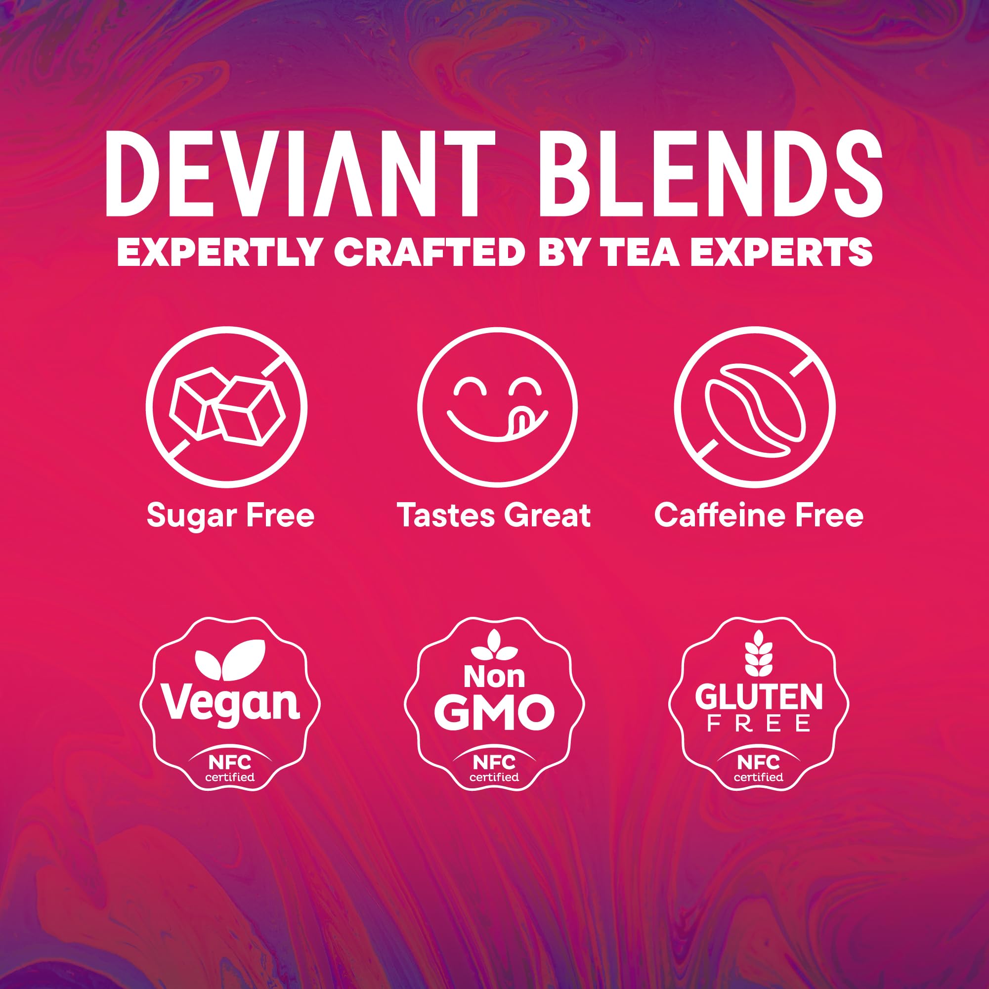 Deviant Blends Libido Te: ingredientes clave en primer plano para relajación.