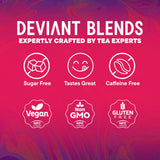 Deviant Blends Libido Te: ingredientes clave en primer plano para relajación.