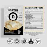Devotion Nutrition Protein Powder Blend en paquetes individuales, dosis precisas para días ocupados.