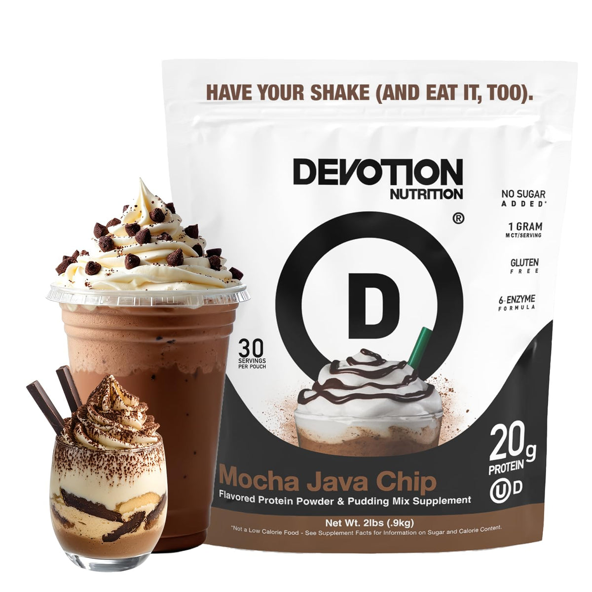 Devotion Nutrition Mocha Java Chip en lata de 2 lb para batidos