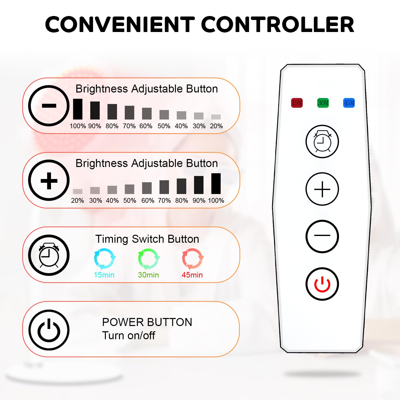 Devowellte terapia de luz roja con temporizador para programar sesiones en casa.