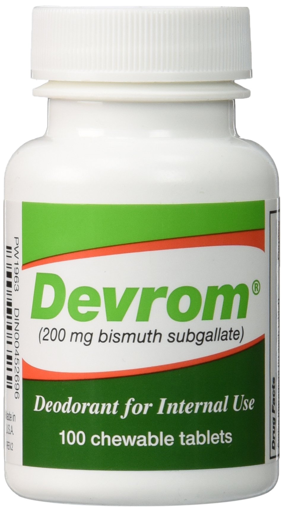Devrom envase de 100 tabletas para uso oral cómodo.