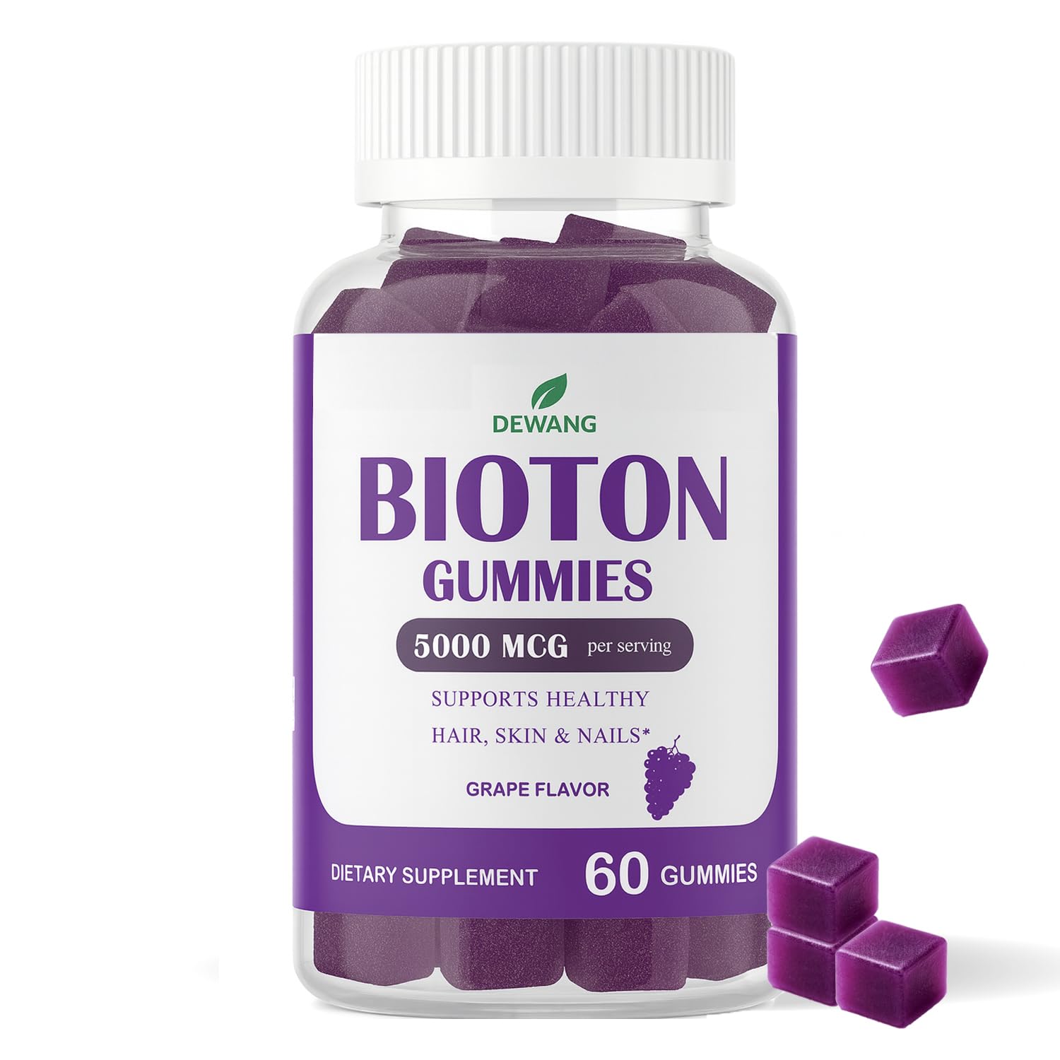 Gomitas Dewang Biotina 5000mcg para cabello más fuerte y brillo saludable.