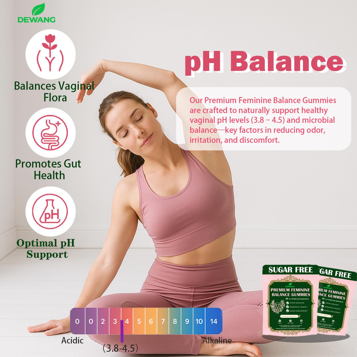 DEWANG gominolas equilibrio femenino, pote, envase práctico para consumo diario