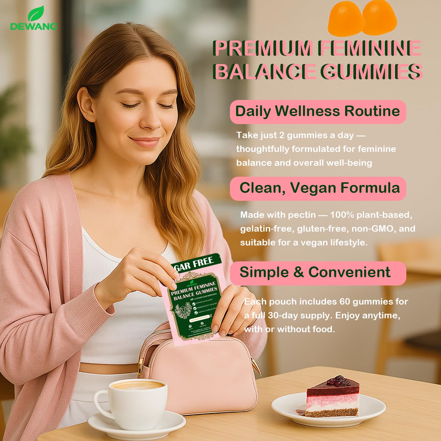 DEWANG gominolas equilibrio femenino, sabor piña, apoyo diario y conveniente