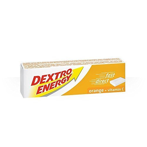 Tabletas de glucosa Dextro naranja para energía rápida y práctica.