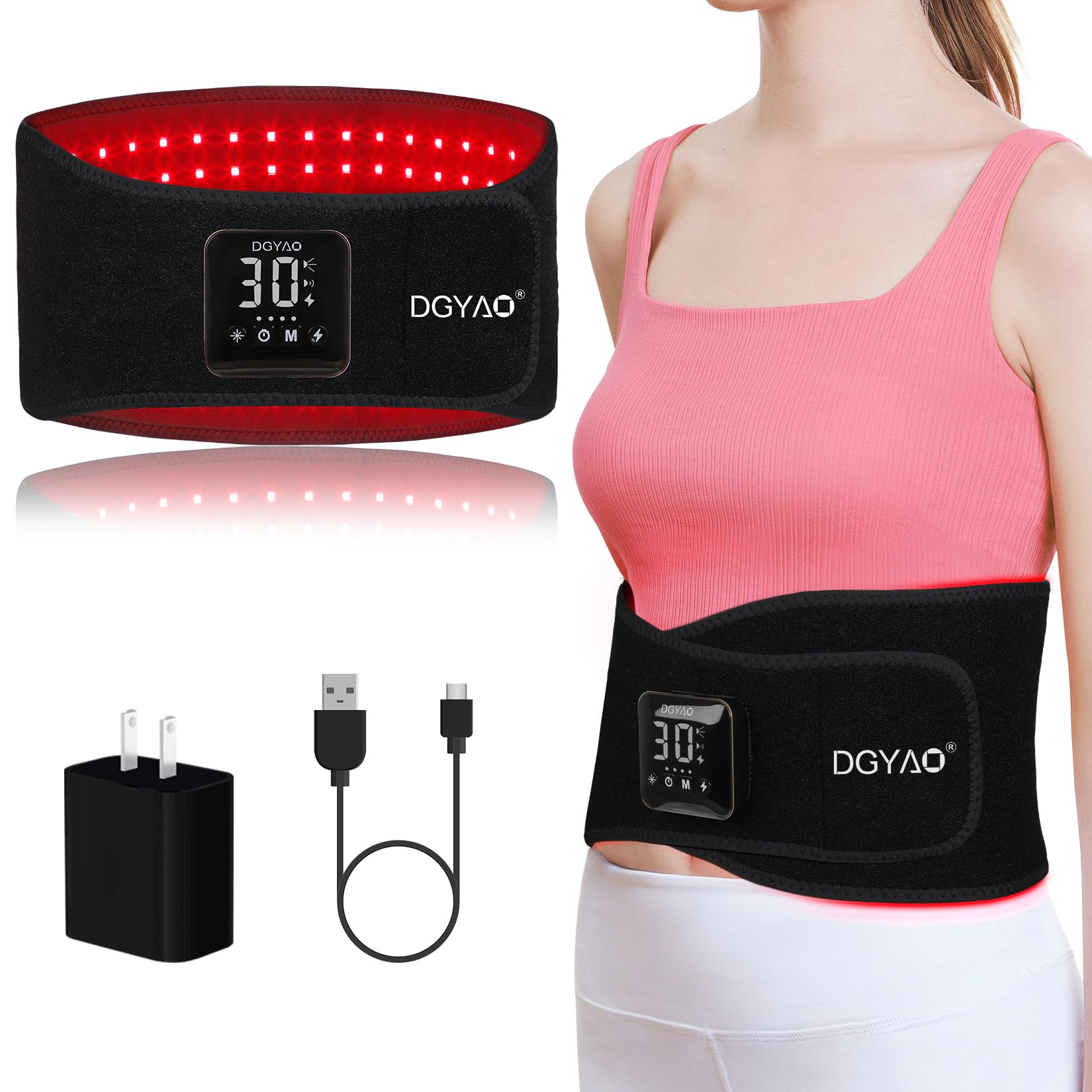 DGXINJUN cinturón de terapia con luz roja para alivio localizado en la zona lumbar.