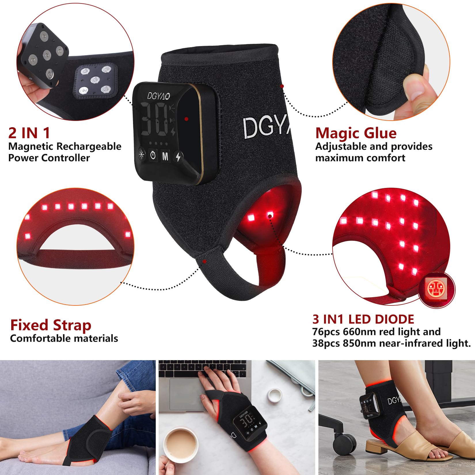DGXINJUN envoltura para muñeca con luz roja para comodidad diaria.
