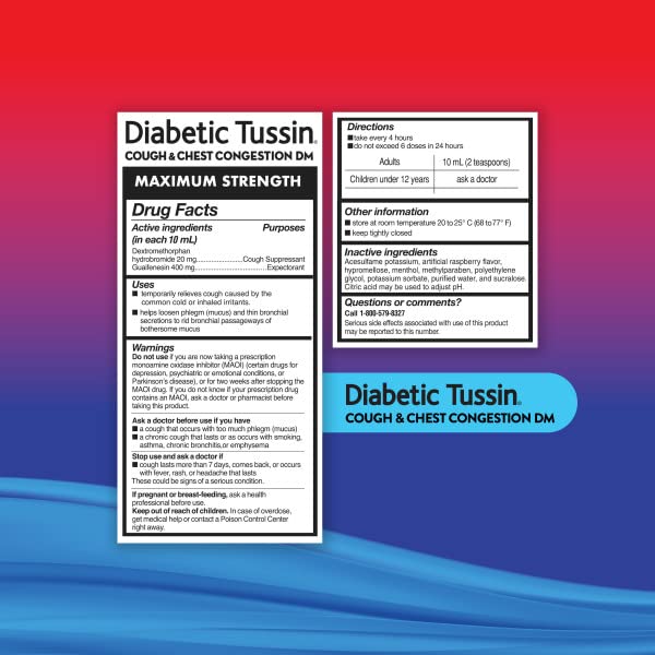 Diabetic Tussin DM, útil para aliviar congestión torácica.