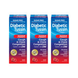 Diabetic Tussin DM, botella de jarabe sabor baya para alivio de tos sin azúcar.